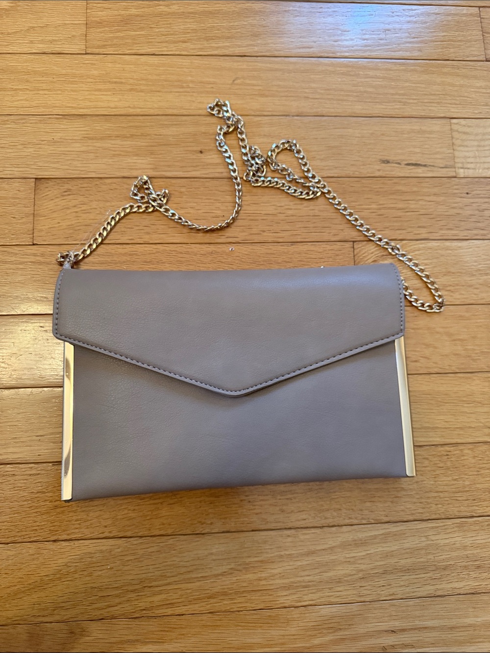 Elegant Taupe Envelope Crossbody Bag with Gold Chain